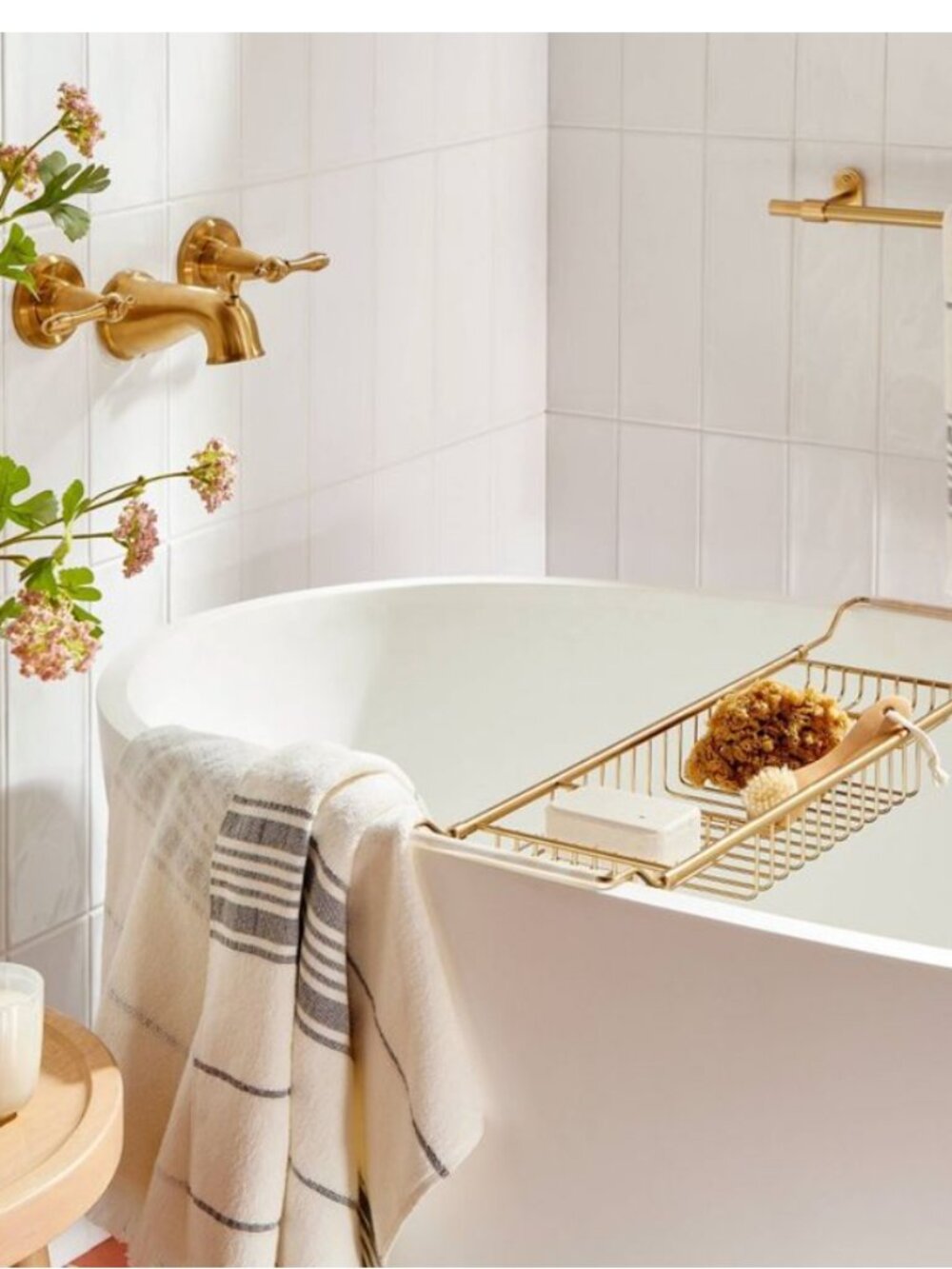 Gold Metal Bathtub Caddy Tray - Expandable Bath Rack
